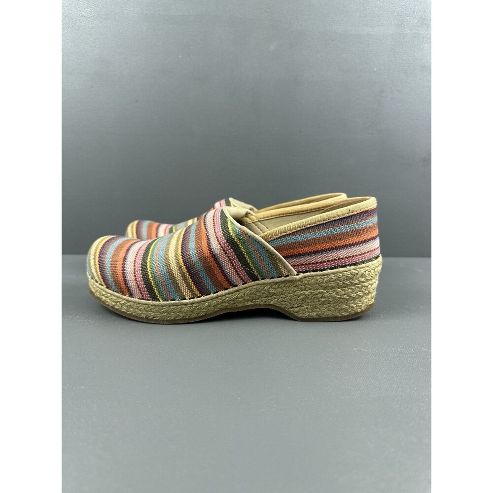 Dansko Vegan Jute Pro Clogs Size 37 US 6.5-7 Multicolor Stripe Canvas Espadrille